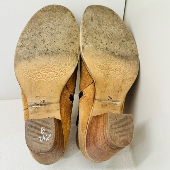 Steve Madden Resolv Suede Leather Booties Ankle Boots Camel Tan Stacked Heel 9 - Picture 6 of 15